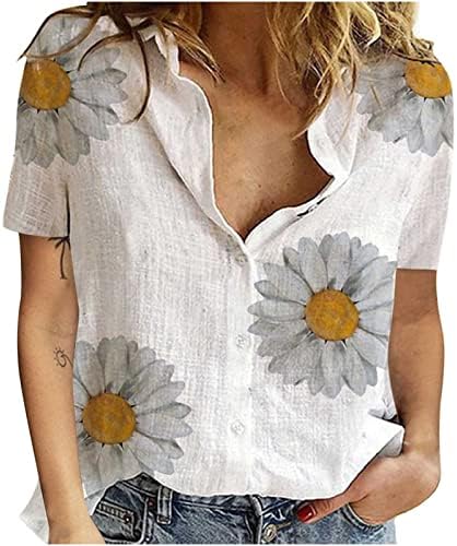 Odjeća modna tipka s kratkim rukavima dolje u salonskoj bluzi za bluzu za dame Ljeto Fall Graphic Top av