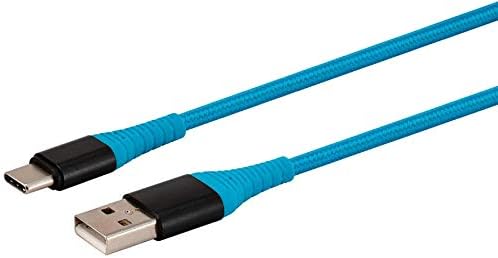 Monopricija najlonska pletenica USB C do USB kabla 2.0 - 6 stopa - plava | Tip C, izdržljiv, brzi naboj za Samsung Galaxy S10 / Napomena 8, LG V20 i - Atlasflex serija