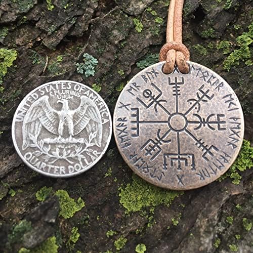 Shire Post Mint Vegvisir Nordijski kompas ogrlica na kožnom Gajtanu