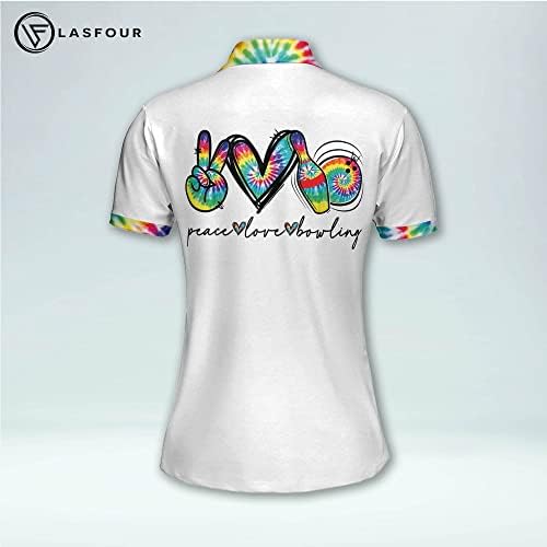 Lasfour Personalizirani 3D mir Love Bowling Tie Dye Slatke košulje za kuglanje za žene, Poklon za ljubitelje
