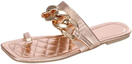 Ljetne papuče za ženske ležerne odmora Kvadratni nožni ukrasni metalni kopč za metal Lanac čvrste boje ravne sandale za plažu