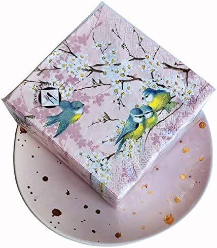 Mesafina 40cts 5x5 | Lijepa ružičasta cvjetna ptica ubrus | Koktel pića | Ženski majčin dan vjenčani tuš rođendan Gradion Godišnjička čajna zabava, ružičasta, plava, žuta, bijela