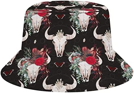 Bull Lobanja i cvijet Unisex grafika Print Bucket šešir ljetna Ribarska kapa pakirana Vanjska Safari kapa