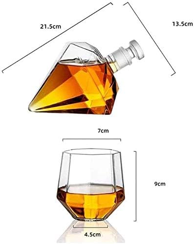 Trezvenost Creative Whisky Decanter Globe Set, stakleno posuđe dijamantskog oblika, sa 2 čaše i drvenim baznim aparatom za Sake od viskija
