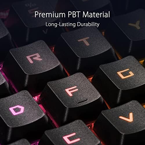 ASUS ROG RX PBT Keycap Set, Premium, izdržljivi PBT materijali za ključeve sa skraćenim stabljikama i profilima srednje visine, pružaju bolju stabilnost klika i duži vijek trajanja