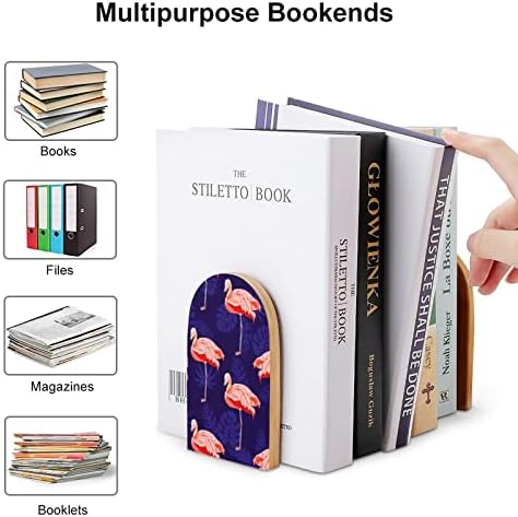 Flamingo Sketch Wood Bookends Non-Skid dekorativni držač knjiga Book Stop police za teške knjige magazin 1