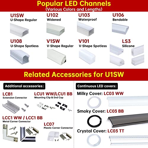 Muzata 2m LED kanalni sistem sa mliječno bijelim poklopcem sočiva 10pack 6.6 FT u obliku U1sw WW 2m paket sa produžnim konektorima za U1sw aluminijumski LED kanal 20PACK LCB1