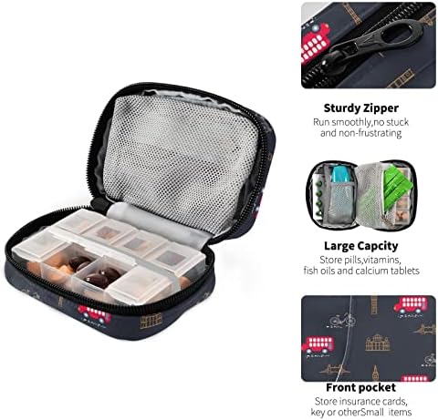 Ollabaky London City Bus Bicycle car Pill Case 7 Days Pill Organizer Travel Portable Weekly Pill Box Bag Container with Zipper for vitamine Supplement Holder