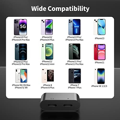 Mixfly iPhone Adapter, Dual Lightning Audio + Adapter za punjač Dongle kabelski razdjelnik kompatibilan sa iPhoneom 14/14 Pro Max/13/12/11/SE / X / XR / XS/8/7/6 podrška poziv + punjenje
