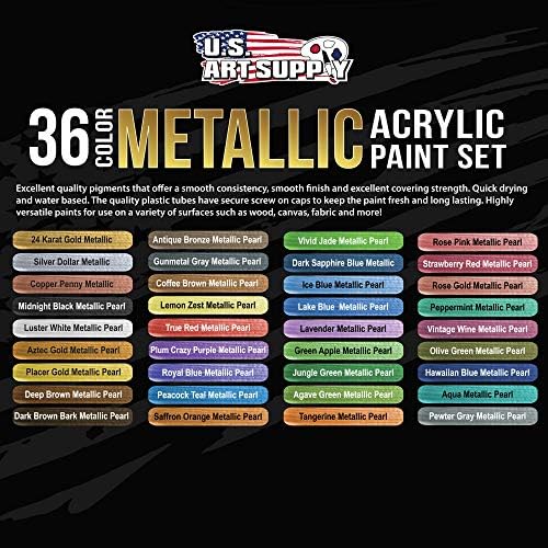 Us Art Supply Professional 36 boja Set metalik akrilne boje, velike cijevi od 18 ml - bogate živopisne biserne