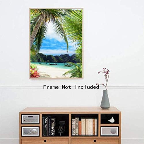 TANXM romantični umjetnički Poster na plaži, umjetnost na zidu od listova, dekor na zidu prirode,umjetničke grafike s kokosovom palmom, umjetnički dekor s pogledom na more, dnevni boravak spavaća soba Kućni zidni dekor - bez okvira,16x24