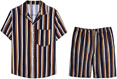 Striped majice set za muškarce, kratki rukav Aloha majica na plaži Ljetni casunski gumb niz majice i kratke hlače