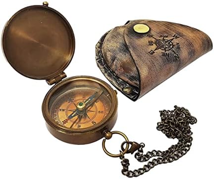Antique nautički mesingani kompas ručno rađeni mesingani nautički kompas sa žigosanjem kožne futrole Navigacijski