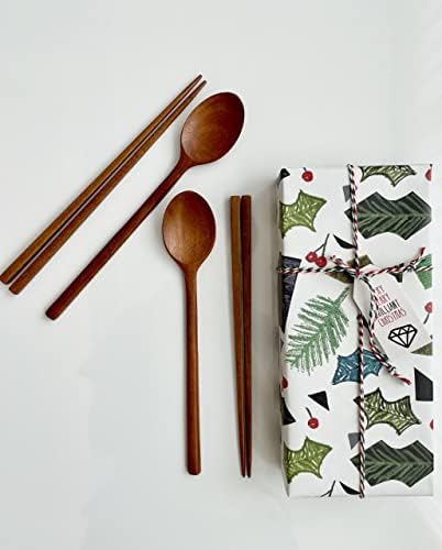 cozymomdeco Holiday Edition korejski izrađeni prirodni lakirani drveni štapići za jelo & amp; kašika