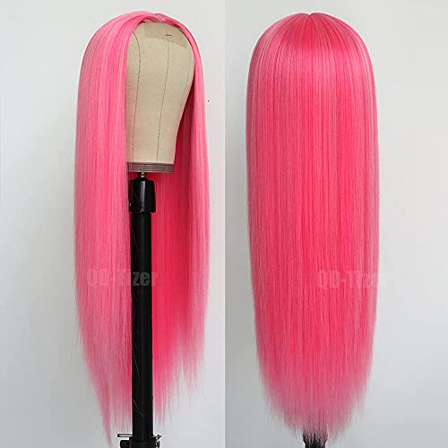 QD-Tizer Pink Sintetička perika za kosu prirodna crvena ružičasta miješana duga ravna kosa sintetičke perike otporne na toplotu za modne žene
