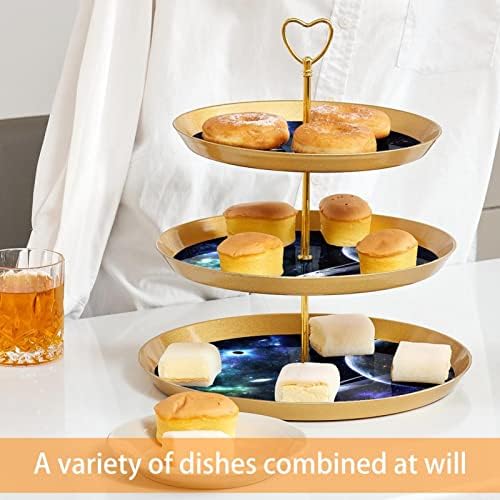 3 Torta za torte, Cool Galaxy Planets Dessert Tower, plastični okrugli držač za kolače posluživanje nosača za vjenčanje rođendan Čaj za tuširanje