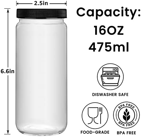 tronco 16oz Staklene boce za sok,putne Staklene boce za piće sa plastičnim hermetičkim poklopcima,izdržljive