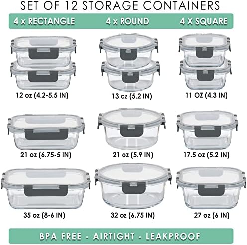 Stakleni kontejneri za skladištenje hrane sa poklopcima - zaključani poklopci sa šarkama - nepropusni stakleni obroci-kontejneri za pripremu odlični za ručak