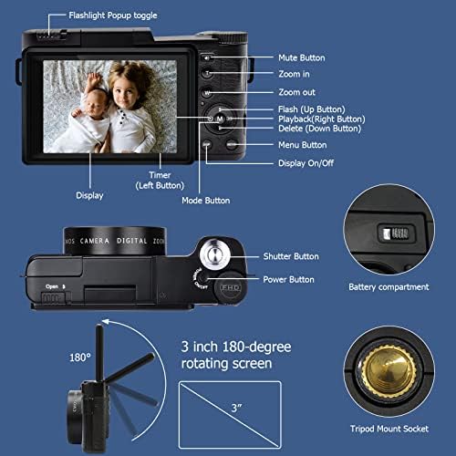 Digitalni fotoaparat 2.7K 30MP Vlogging kamera za fotografiju sa 16x digitalnim zum kompaktnim tački