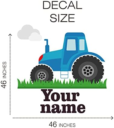 Šareni dekor traktora na djeci po mjeri po mjeri monogram naljepnica za zidove - personalizirani dječački naziv naljepnice s plavim traktorom - naljepnice za dizajn farme za zidne ukrase za bebe 46x46 inča