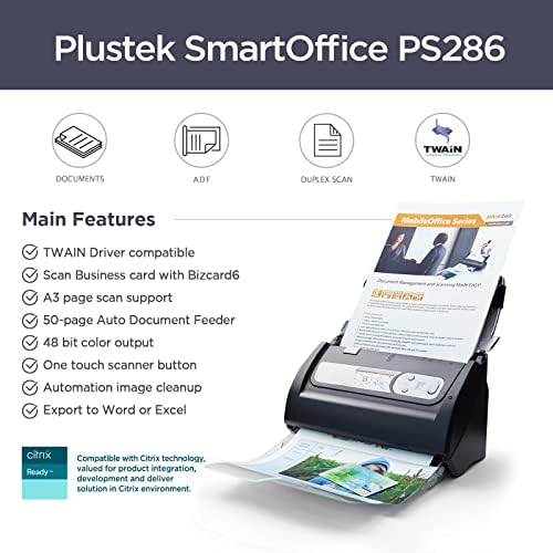 Plustek SmartOffice PS286 Plus skener dokumenata za PC i Mac, Twain podrška i Citrix spremni
