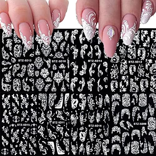 Naljepnice za umjetnost noktiju s bijelim cvijetom 5D reljefne naljepnice za nokte vjenčana umjetnička oprema za nokte francuski Savjeti dizajn noktiju samoljepljive čipkaste naljepnice za rezbarenje noktiju za žene djevojke ukrasi