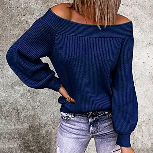 Isključeni džemperi za rame za žene rebrastom pulover u boji Plit dugih rukava Ležerni trendi ugradnja vrhova