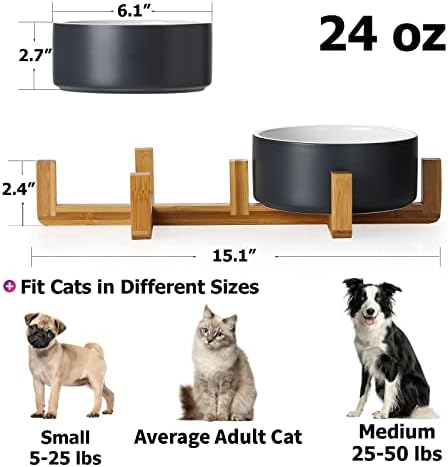 Y YHY keramički Set posuda za pse i mačke, 24oz posude za vodu za hranu za pse sa drvenim postoljem, moderni slatki set posuda za kućne ljubimce sa utezima za pse male veličine & amp ;psi srednje veličine & amp; mačke - može se prati u mašini za sudove