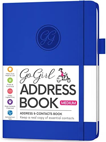 GOGIRL adresarska knjiga - telefon i adresar sa abecednim karticama za sigurno čuvanje kontakata, srednje veličine PU kožnih tvrdih uvez - kraljevsko plavo