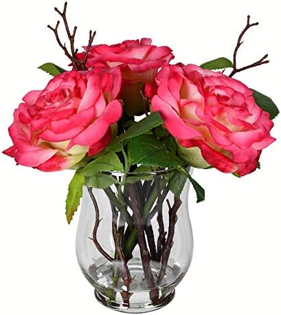Vickerman 10 svakodnevna Umjetna bijela ruža u staklenoj vazi - umjetni zatvoreni cvjetni zelenilo-za uređenje