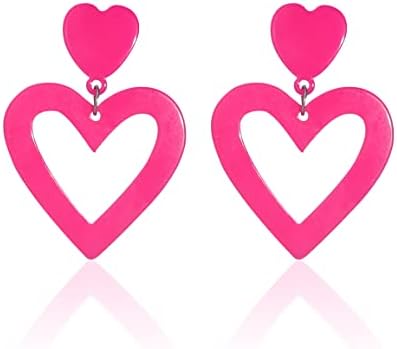 Set Heart Love pravougaonik par šareni Stud Hoop Viseće naušnice 80 90s Retro naušnice pravougaonik za žene djevojke Nakit Pokloni geometrijski Dan zaljubljenih Neonski svijetli fluorescentni kostim