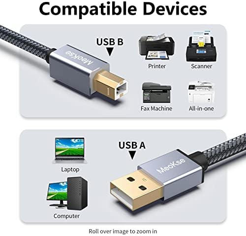 Kabl za štampač 25 ft, Meokse USB kabl za štampač 2.0 tip A muški na B muški kabl za skener kabla