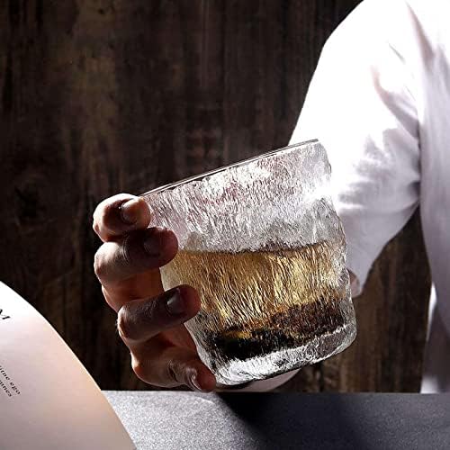 Qeeadeea Whisky Glass Iceberg Glass japanski staromodni tasting Tumblers koktel čaša za piće vina Set-black-300ml / 10.5 oz set od 4