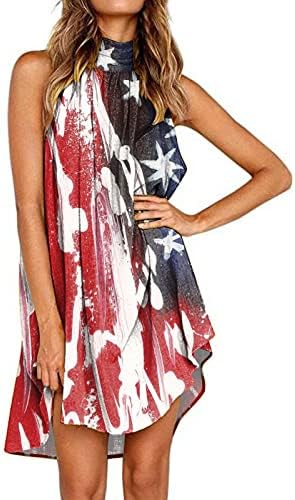 4. jula Halter haljina za žene ljetna Ležerna labava seksi Mini haljina američka zastava bez rukava na plaži