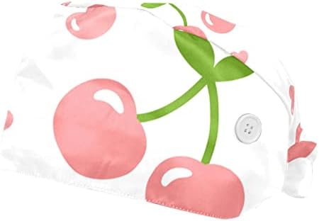 2 komada Radne kape sa gumbom gurd kravata Bouffan kape prozračne kose poklopca, ružičasti trešnje