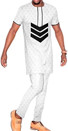 Afrički Dashiki Outfit 2-komada Slim Fit Short rukava i hlače Tribal TrackSuits Tradicionalna odjeća set za muškarce
