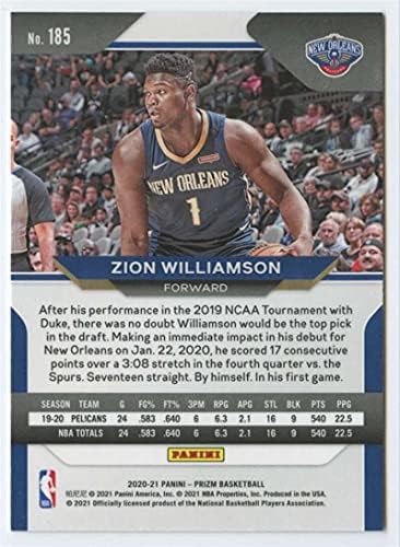 2020-21 Panini Prizm # 185 Zion Williamson New Orleans Pelicans NBA košarkaška kartica