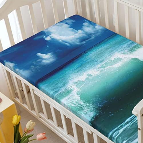 Ocean Tema Opremljeni lim, standardni madrac sa krevetom ugrađeni i rastezljivi sastavljeni lim - lim za krevete - lim za krevete ili krevet za polje, 28 x52, mornarska plava bijela aqua