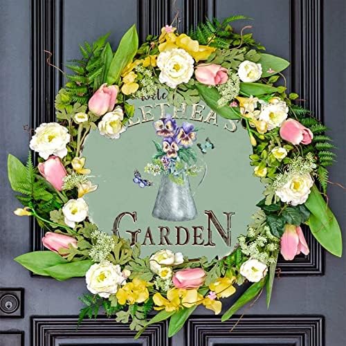 Personalizirano Dobrodošli u vrtni metalni vijenac potpisuje po mjeri vrtne vodene boje cvjetni čajnik vijenac