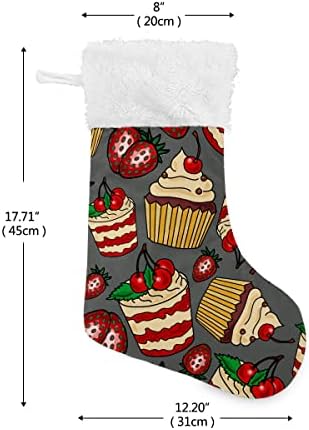 Božićne čarape Ukusni cupcakes Trešnja jagoda uzorak bijela plišana manžetna Mercerizirane baršunaste porodice