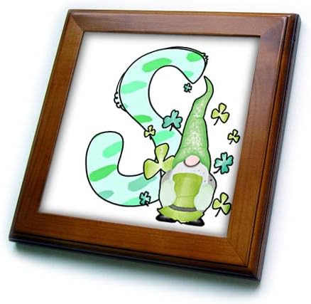 3drose Cute St Patricks Day Gnome Monogram inicijalne s-Framed Tiles