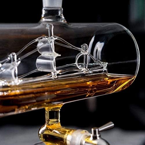 Havefun Sobriety Whisky Decanter Set sa 4 čaše & amp; stalak za hrastovo drvo, jedinstveni dozator pića za Scotch, Rum & aparat za Sake od alkoholnog viskija