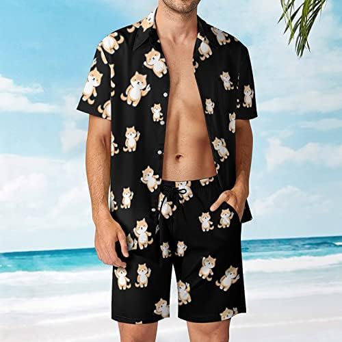 Weedkeycat slatka shiba Inu pas muške plaže odijelo od 2 komada Havajski gumb dolje majica kratkih rukava