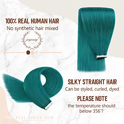 YoungSee Teal Tape in Hair Extensions 20 inch Teal Tape in Human Hair Extensions Tape in Green Hair Extensions