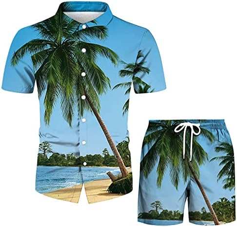 4zhuzi muns smiješan set majice, casual gumb-dolje majice kratki rukav i kratke hlače Havajska majica