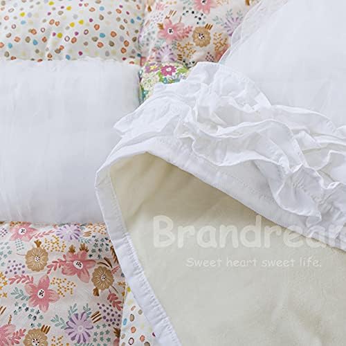 Brandream luksuzne djevojke posteljina od posteljine Forc Cvjetni krevetić za patchwork baby prekrivač, 4 komada pamučnog slojevitih ruffle set ružičasti bijeli zeleni