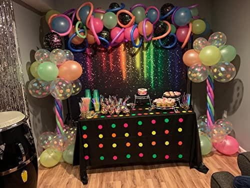 Let's Glow Party Backdrop 7x5FT Colorful Glitter Rainbow neonska fotografija pozadinska muzika