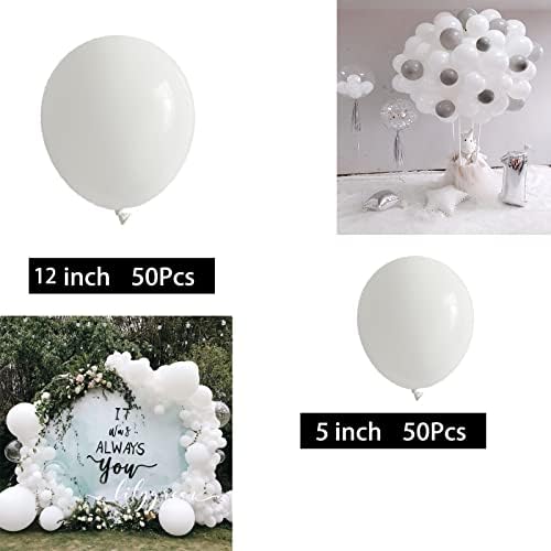 Bijeli baloni, 100 kom bijeli balon Garland Kit, 12 inčni 5 inčni lateks baloni različite veličine