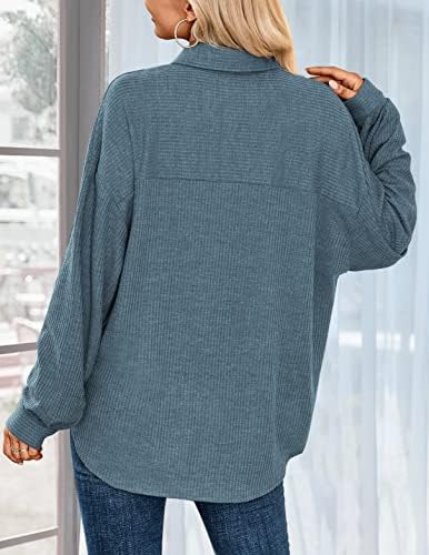 HOTOUCH WAFFLE tipka dolje majica, ležerne pletivne vrhove dugih rukava s dugim rukavima, labav montaža sa džepom