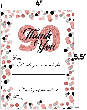 Amanda Creation Confetti Rose Gold Polka Dot 90. rođendan Teme hvala, hvala, deset 4 x 5,5 popunite prazne kartice sa 10 bijelih koverta